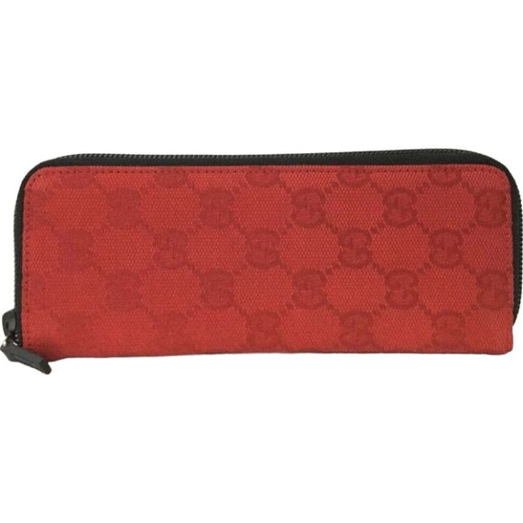 742161R Gucci Pen Case GG Logo Zip Around Red Canvas - Picture 1 of 9